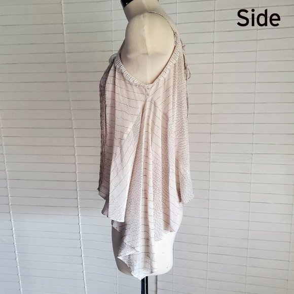 BEBE Silk Camisole Drapey Trapeze Style Embroidered Trim Blouse Ivory Size S/P - Picture 2 of 13
